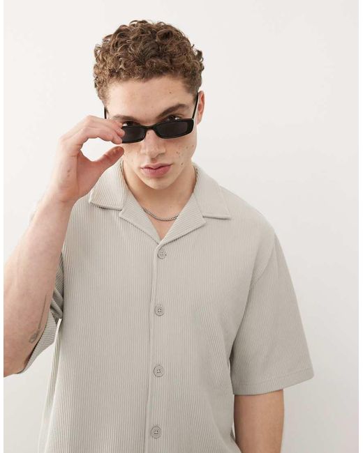 Weekday Geribbeld Oversized Resortoverhemd Met Korte Mouwen in het Natural voor heren