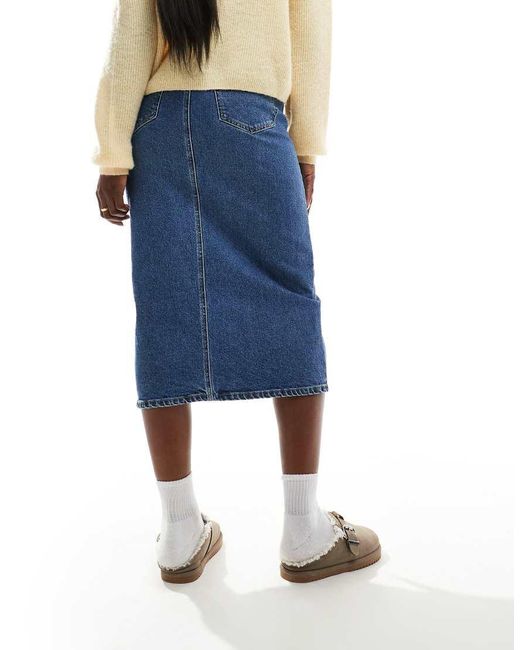 Vero Moda Blue Denim Midaxi Skirt With Front Split
