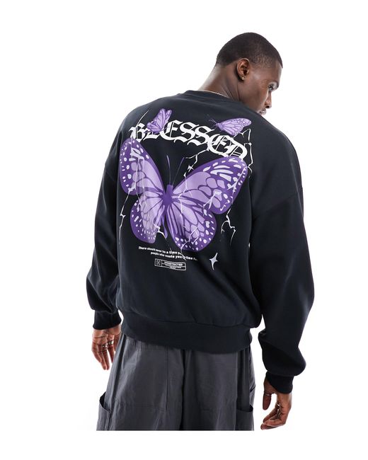 ADPT Blue Oversized Sweatshirt With Butterfly Back Print for men