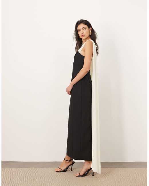 ARRANGE Natural Structured Maxi Dress With Chiffon Drape