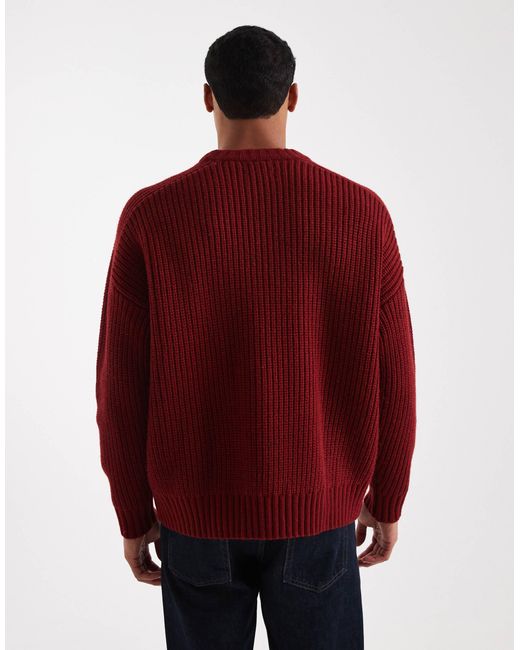 ASOS – schwerer oversize-strickpullover aus wollmix in Red für Herren