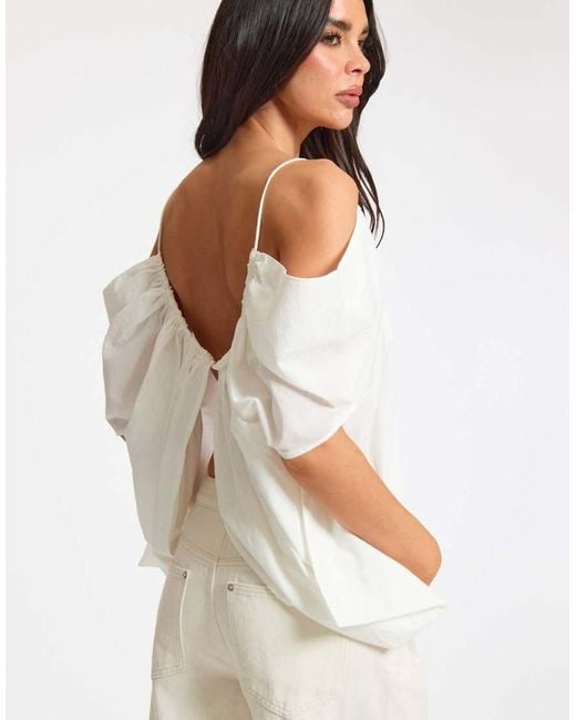 Missy Empire White Linen Ruched Off Shoulder Split Front Top