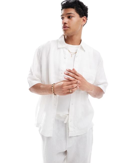 Pull&Bear – hemd aus 100% leinen in White für Herren