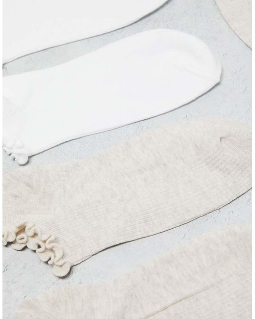 Lindex White 4 Pack Ribbed Ankle Socks With Frill Edge