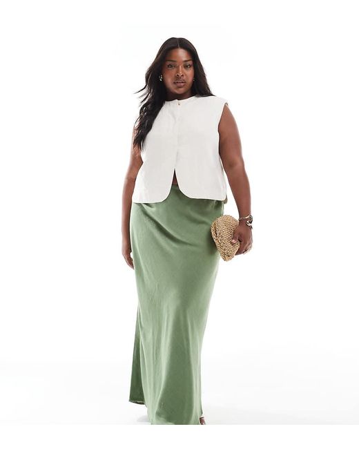 Falda Larga De Corte Al Bies De Mezcla De Lino De Asos Design Curve-Verde ASOS de color Green