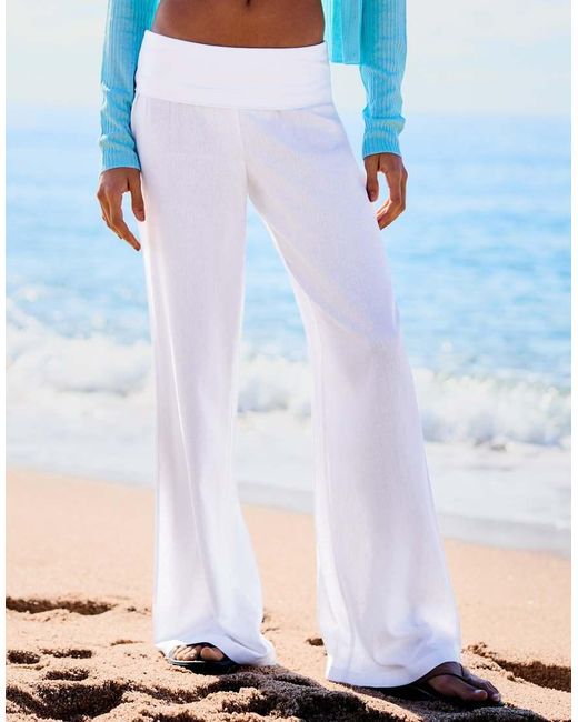 Bershka White Tall Turn-Up Waist Trousers
