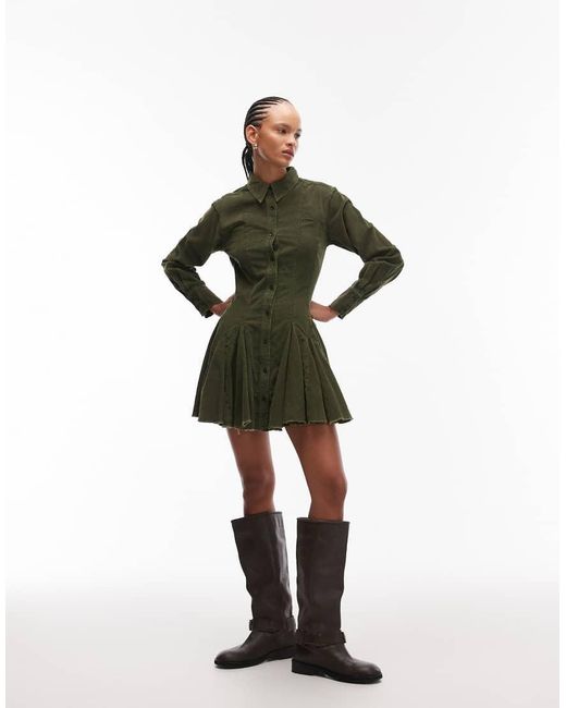 ASOS Green Cord Shirt Dress With Nipped