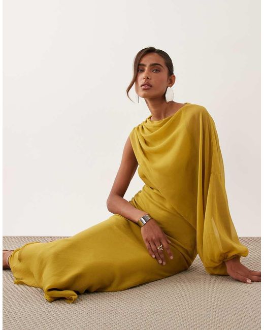 ASOS Yellow Draped One Sleeve Bias Maxi Dress