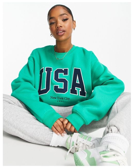 Stradivarius Green Oversized Usa Sweatshirt