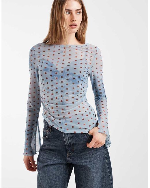 BRONZE SNAKE Blue Sheer Asymmetric Top