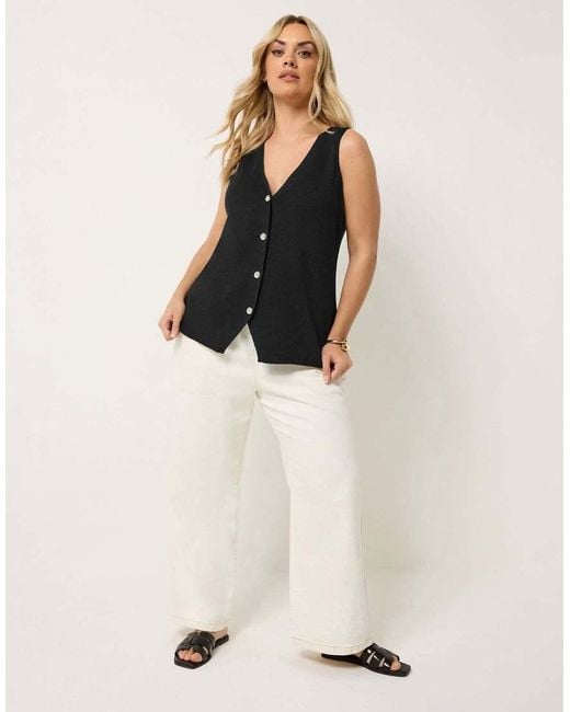 Yours Clothing Black Knitted Waistcoat