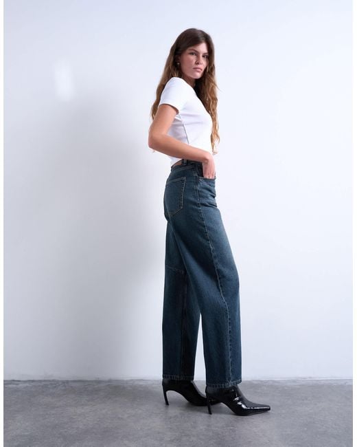 TOPSHOP Blue Barrel Mid Rise Jeans