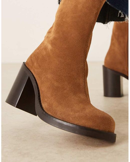 ASOS Brown Remy Premium Suede Heeled Ankle Boots