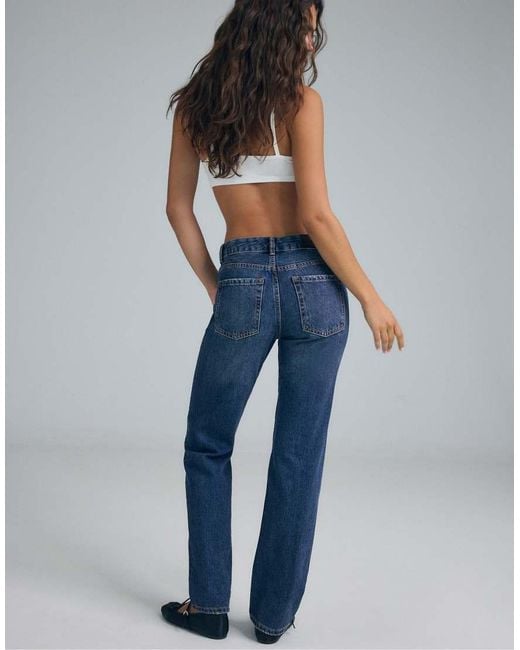 Stradivarius Blue Tall Button-up Straight Slim Fit Jeans