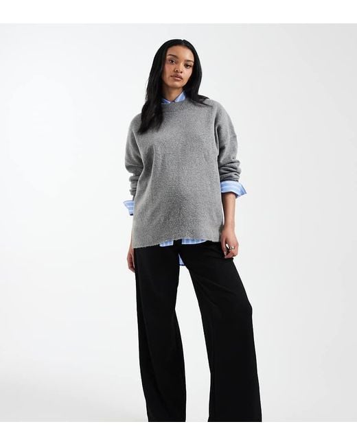 Mama.licious Gray Mamalicious Maternity Over The Bump Wide Leg Jersey Trousers