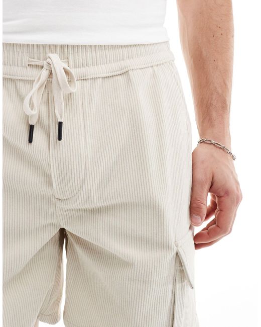 Pantaloncini cargo crema a coste di Only & Sons in White da Uomo