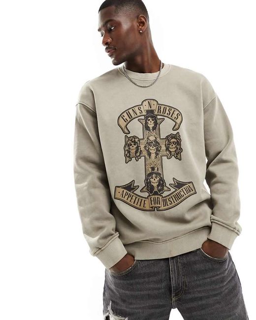 Sudadera Color Piedra Lavado Extragrande Con Estampado De Guns N' Roses De -Gris Only & Sons de hombre de color Gray