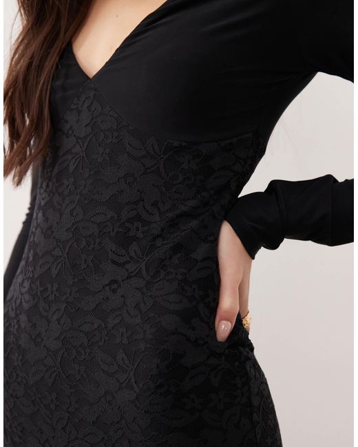 ASOS Women's Black Lace Long Sleeve Maxi Dress With Ruched Bodice -  radharamanexports.com