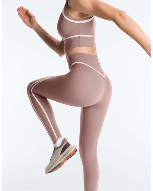 Oysho White High-Rise Compressive Core-Control Ankle-Length Leggings With Contrast Details