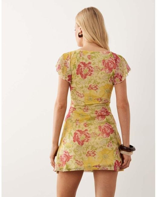 Miss Selfridge Natural Frill Sleeve Mini Dress