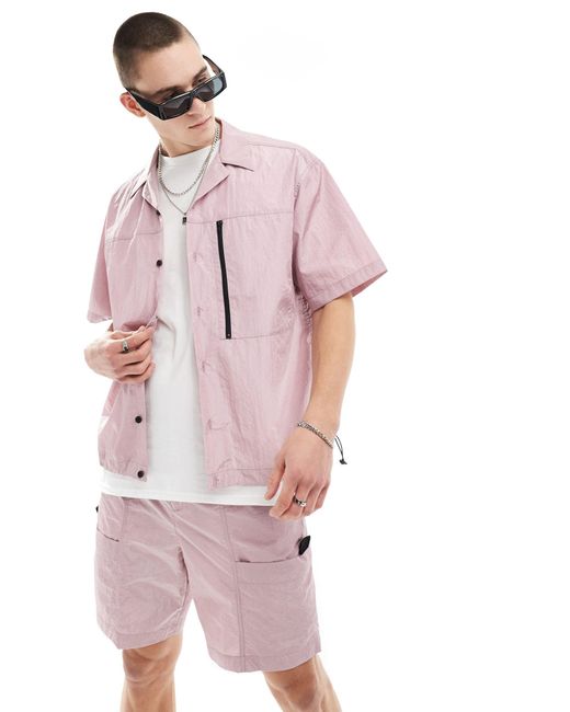 ASOS – kurzärmliges, kastiges utility-hemd in Pink für Herren