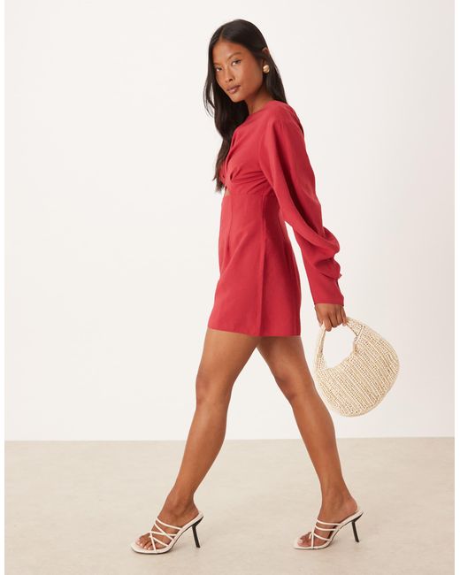 ASOS Red Asos Design Petite Curved Sleeve Playsuit With Pleating Detail