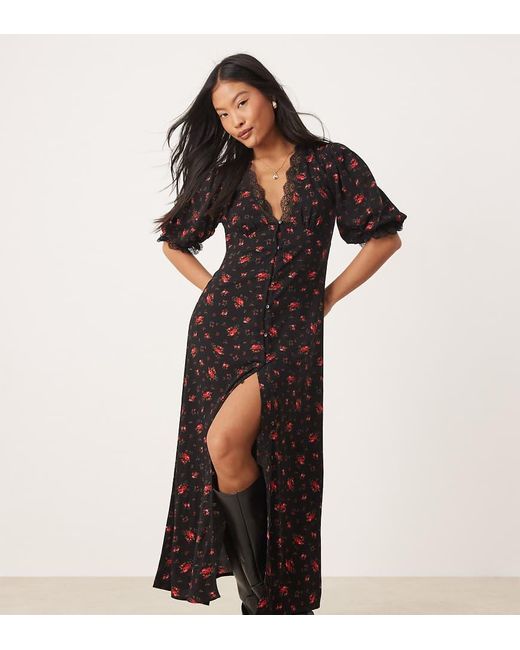 Miss Selfridge Black Lace Trim Button Through Maxi Dress