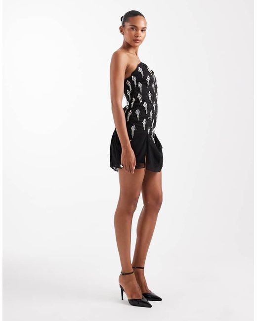 Vestido Corto Con Cuerpo Estilo Corsé, Abalorios Y Detalle Drapeado De ASOS de color Black