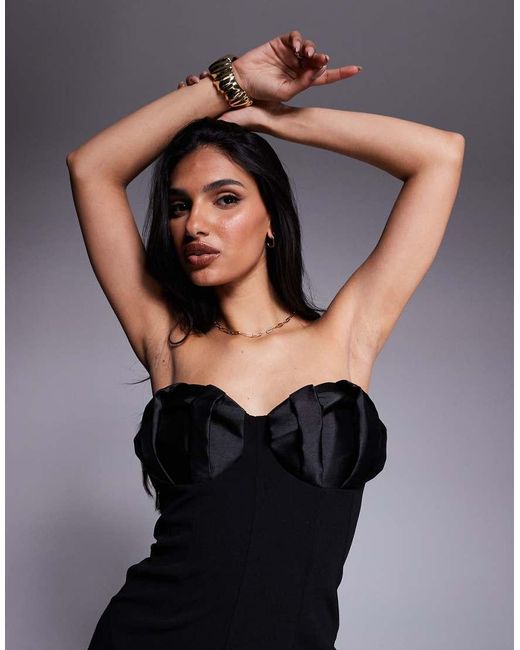 ASOS Blue Bandeau Midi Dress With Pleated Bust Cup Details