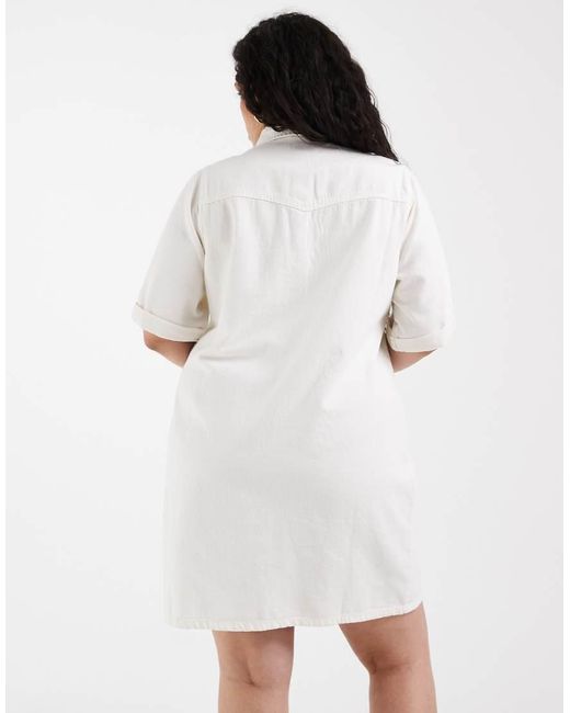Vero Moda White Short Sleeve Button Front Denim Mini Dress