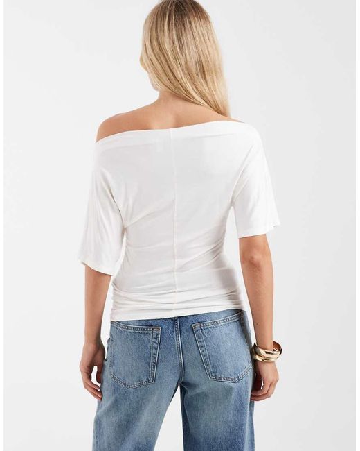 Noisy May Blue Boatneck Top With Ruched Detailing