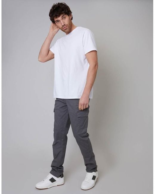 Threadbare Gray Cotton Cargo Trousers With Stretch for men