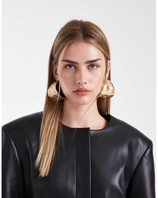 ASOS Black Faux Leather Cinch Collarless Blazer