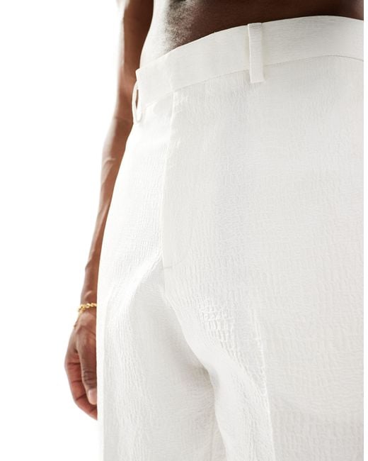 ASOS White Smart Wide Leg Textured Fabric Trousers for men