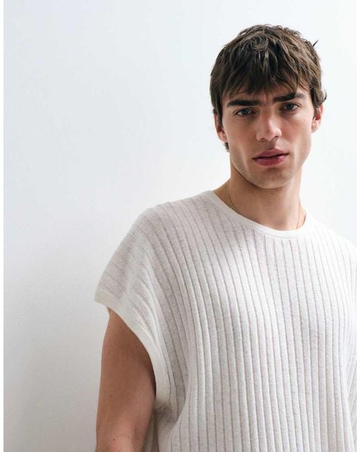 ASOS COLLECTIVE White Oversized Linen Rich Tank for men