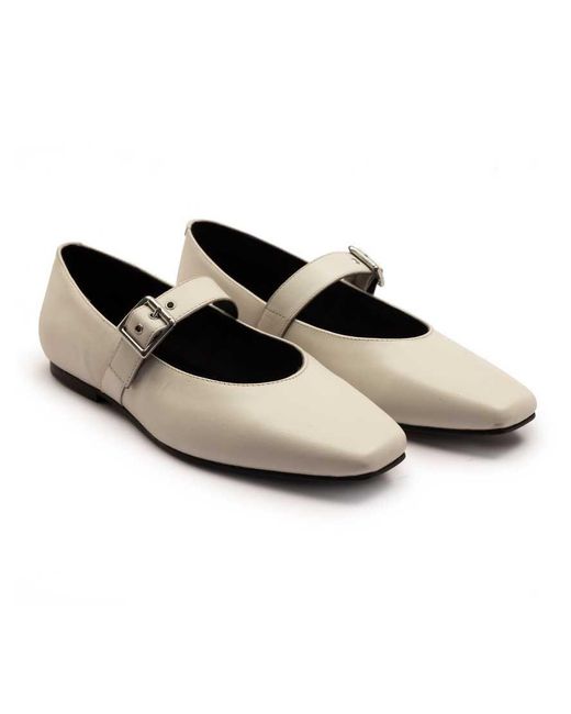 OFF THE HOOK White Cuffley Leather Square Toe Mary Jane Flats