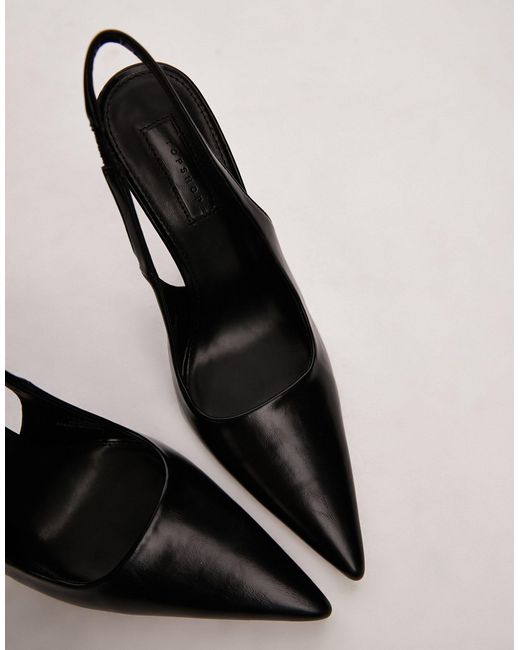 Emma - scarpe décolleté con tacco nere con cinturino sul retro di TOPSHOP in Black