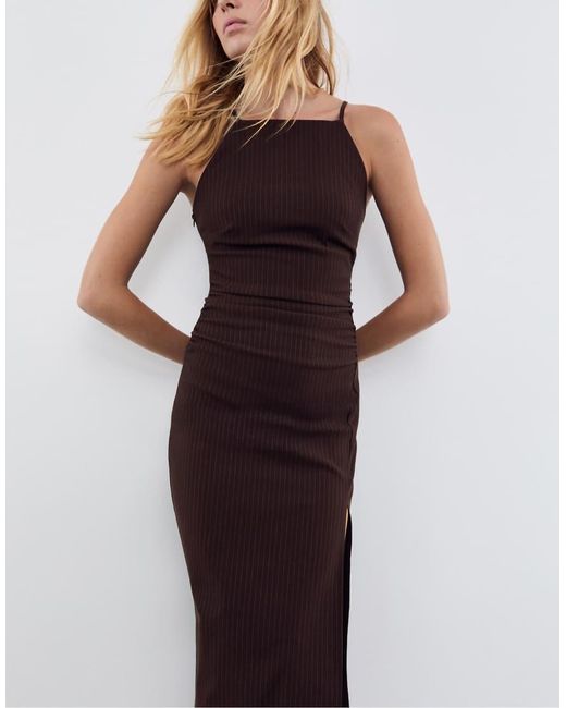 Stradivarius Purple Striped Midi Halter Dress