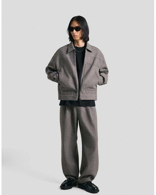 Bershka Gray Balloon-fit Flannel Trousers for men