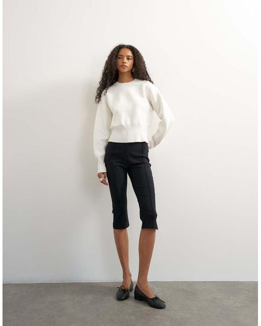 TOPSHOP White Knitted Clean Cinch Waist Batwing Sleeve Jumper