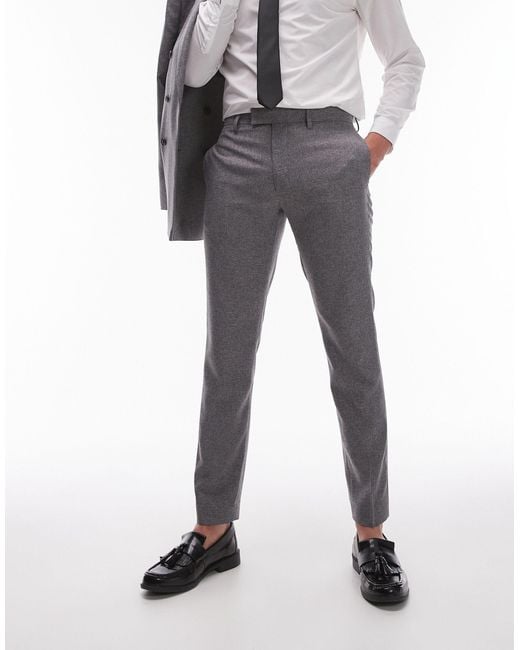 Topman White Skinny Textured Suit Trousers for men