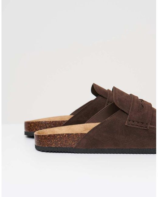 Threadbare Brown Faux Suede Penny Loafer Sandals for men
