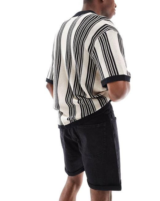 JJ Rebel Black Turn Up Denim Short for men