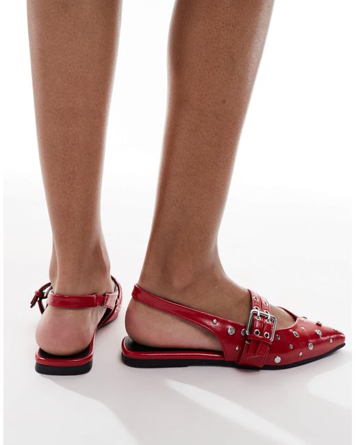 ONLY Red Studded Slingback Ballet Flats