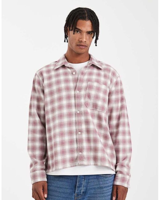 Hollister Pink Long Sleeve Plaid Flannel Shirt for men