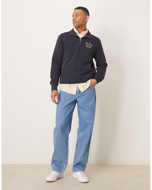 Gant Blue Usa Flag Logo Half Zip Sweatshirt for men