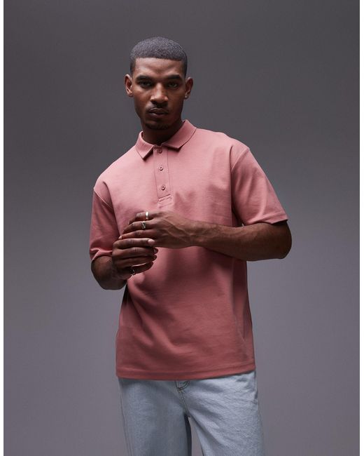 Topman Pink Premium Oversized Polo for men