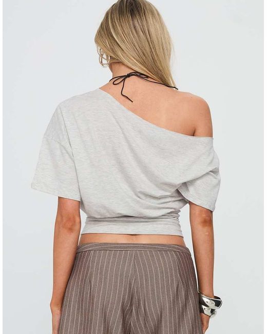 Princess Polly Gray Ashlinn Off Shoulder Cinch Waist Drape T-shirt