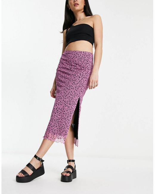 Monki Pink Mesh Midi Skirt With Split