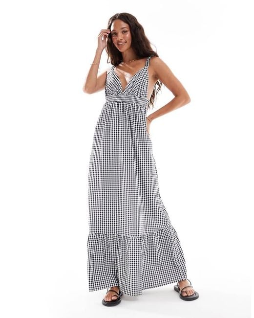Vero Moda Cami Maxi-Jurk Met Diepuitgesneden Voorkant En Gingham Ruiten in het Gray